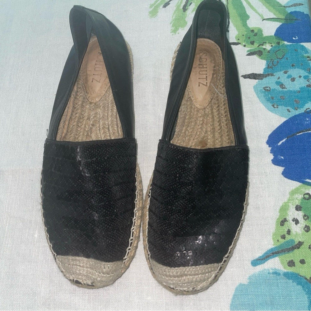 Schutz Shoes Black Sequined  Espadrilles Sz 8 B
